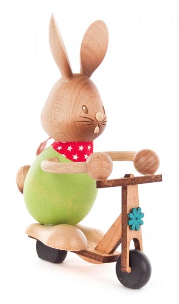 Hase Stupsi mit Roller - Holzfigur - Osterdekoration