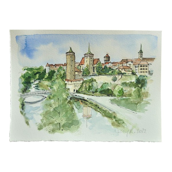 Marc-M.J. Wolff-Rosenkranz Aquarell - Bautzen Alte Wasserkunst