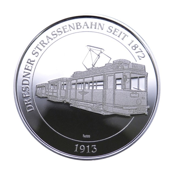Sonderprägung Feinsilber - Dresdner Straßenbahnen - MAN-Triebwagen 734 - 1913 (Motiv 3)