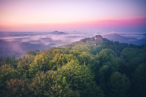 Wandbild Zittauer Gebirge - Nebliger Sonnenaufgang auf dem Hochwald (Motiv LV15)