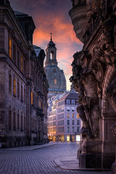Wandbild Dresden - Augustusstraße zum Sonnenaufgang (Motiv 01108)