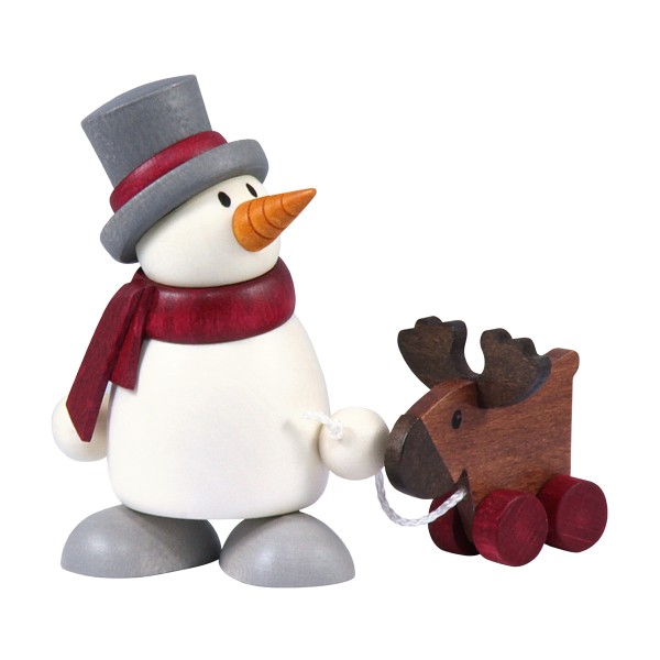 Schneemann Otto mit Elch - Hobler Holzfigur