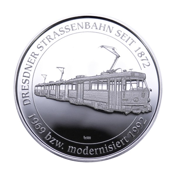 Sonderprägung Feinsilber - Dresdner Straßenbahnen - Tatra-Triebwagen Serie - 1969 (Motiv 9)