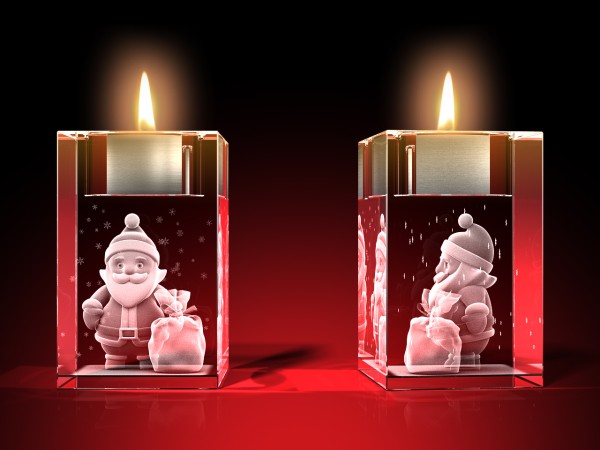 Teelichthalter Weihnachtsmann - Kristallglas mit 3D-Innengravur