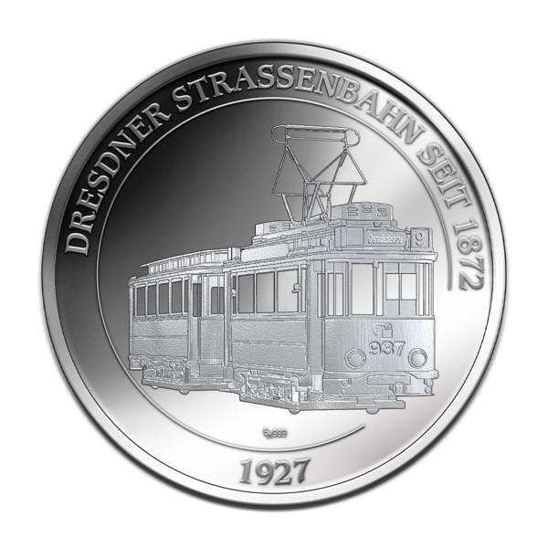 Sonderprägung Feinsilber - Dresdner Straßenbahnen - Union-Triebwagen 937 - 1927 (Motiv 4)