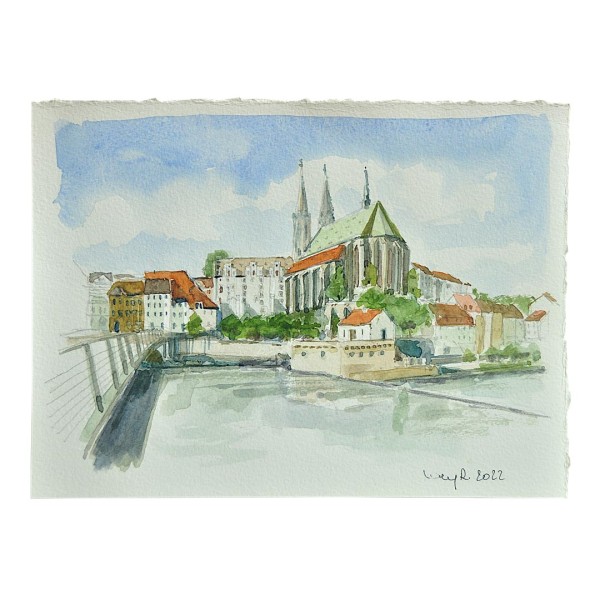 Marc-M.J. Wolff-Rosenkranz Aquarell - Görlitz Peterskirche