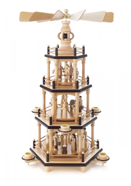 Pyramide mit Christi Geburt natur 3-stöckig für Kerzen Durchmesser 14mm