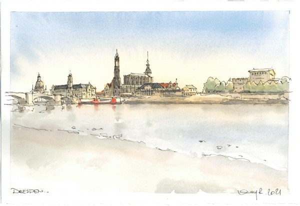 Marc-M.J. Wolff-Rosenkranz Aquarell - Canalettoblick mit Semperoper