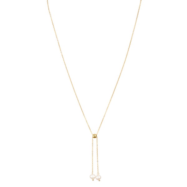 Célia von Barchewitz - Petite Y-Perlenkette goldfarben mit 2 Perlen - Gliederkette