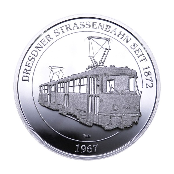 Sonderprägung Feinsilber - Dresdner Straßenbahnen - Tatra-Triebwagen Prototyp 2000 - 1967 (Motiv 8)