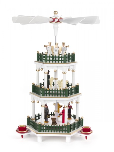 Weihnachtspyramide Christi Geburt weiß 2-stöckig für Kerzen Durchmesser 14mm