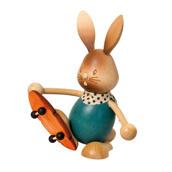 Hase Stupsi mit Skateboard - Holzfigur - Osterdekoration