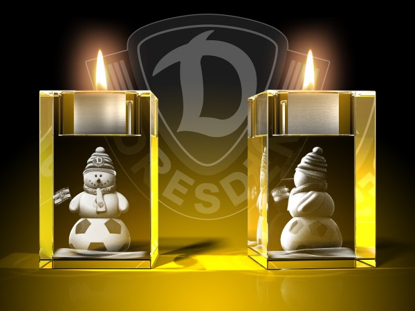 Teelichthalter Schneemann Dynamo Dresden - Kristallglas mit 3D-Innengravur