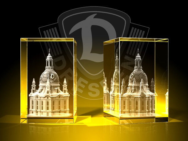 Frauenkirche Dynamo Dresden - Quader - Kristallglas mit 3D-Innengravur