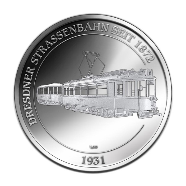 Sonderprägung Feinsilber - Dresdner Straßenbahnen - Großer Hecht-Triebwagen 1716 - 1931 (Motiv 5)