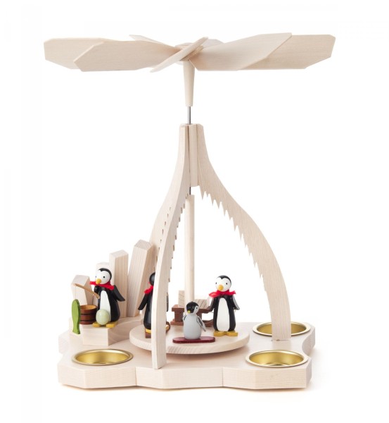 Weihnachtspyramide mit Pinguinen auf Eisscholle für Teelichte