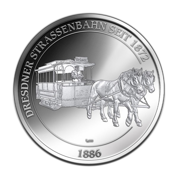 Sonderprägung Feinsilber - Dresdner Straßenbahnen - Pferdebahnwagen 106 - 1886 (Motiv 1)